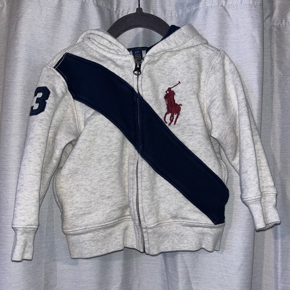 Polo Ralph Lauren Cream White Little Boys Striped Fleece Hoodie 2T [H-32]